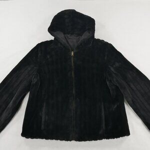 Kristen Blake Black Faux Fur - Mink Hoodie Reversible Jacket Women's Large